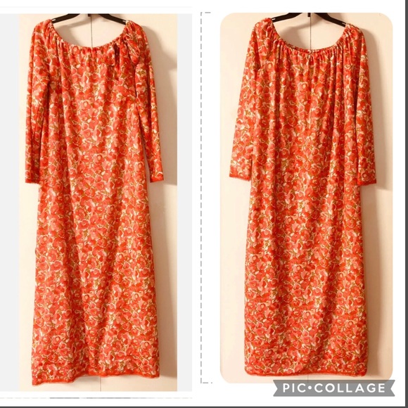 Floral Maxi Dress Size XL Poppy Red🌿Lace Trim🌺Bow Front Casual Eastern Style - Picture 1 of 12